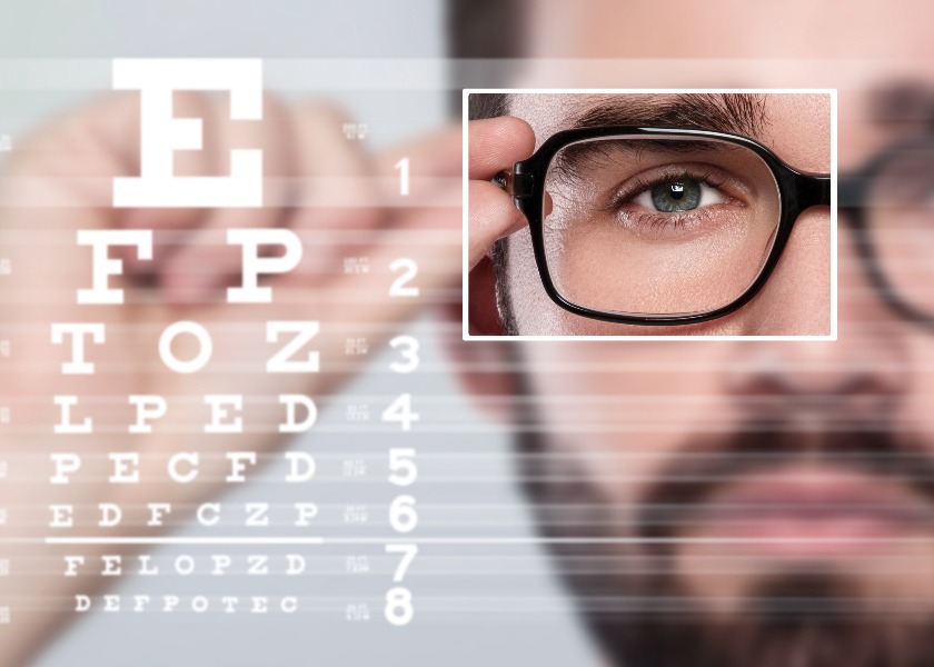 Male face and eye chart